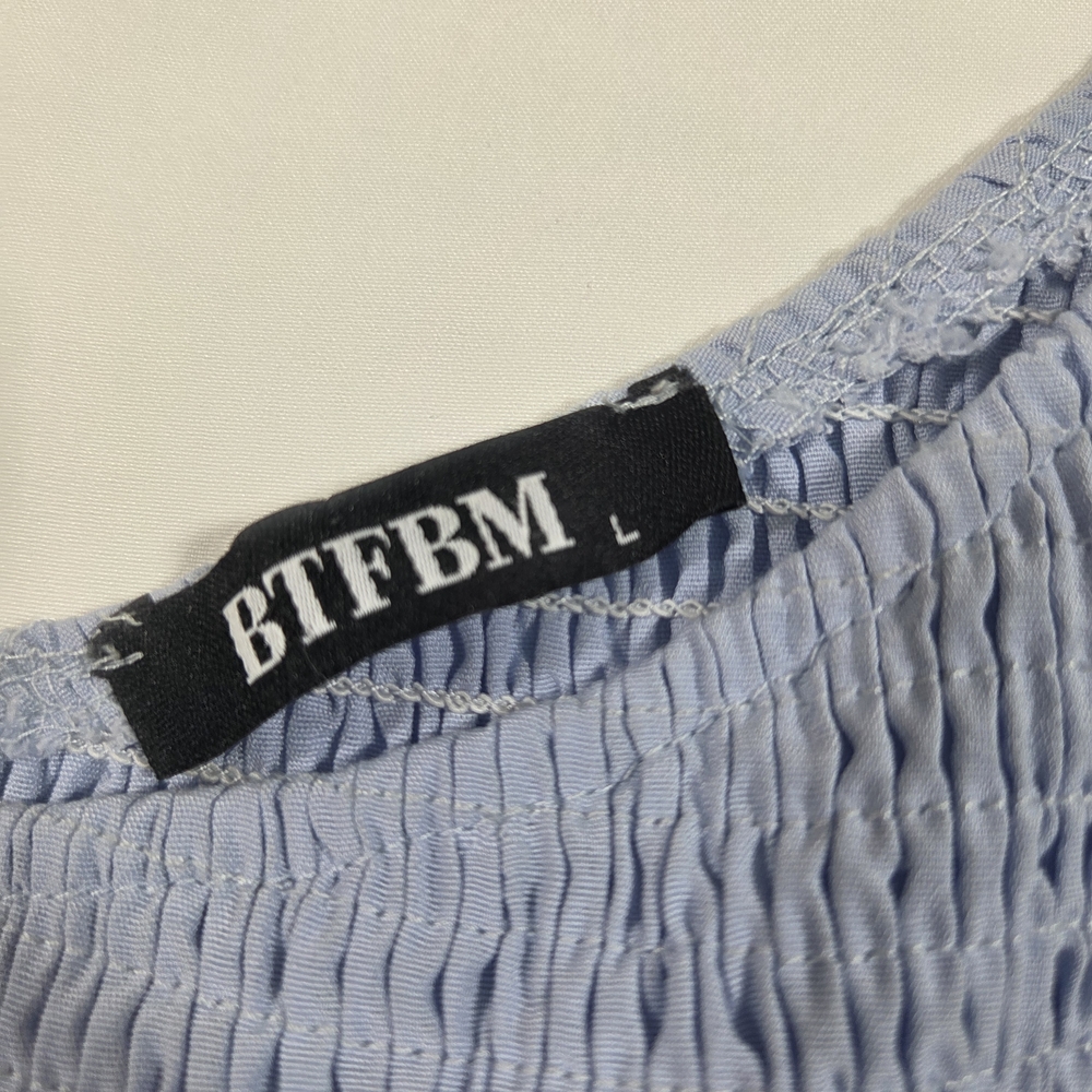 One Shoulder Smocked One-Shoulder Tiered Midi Dress Light Blue Feminine Summer - Picture 3 of 13
